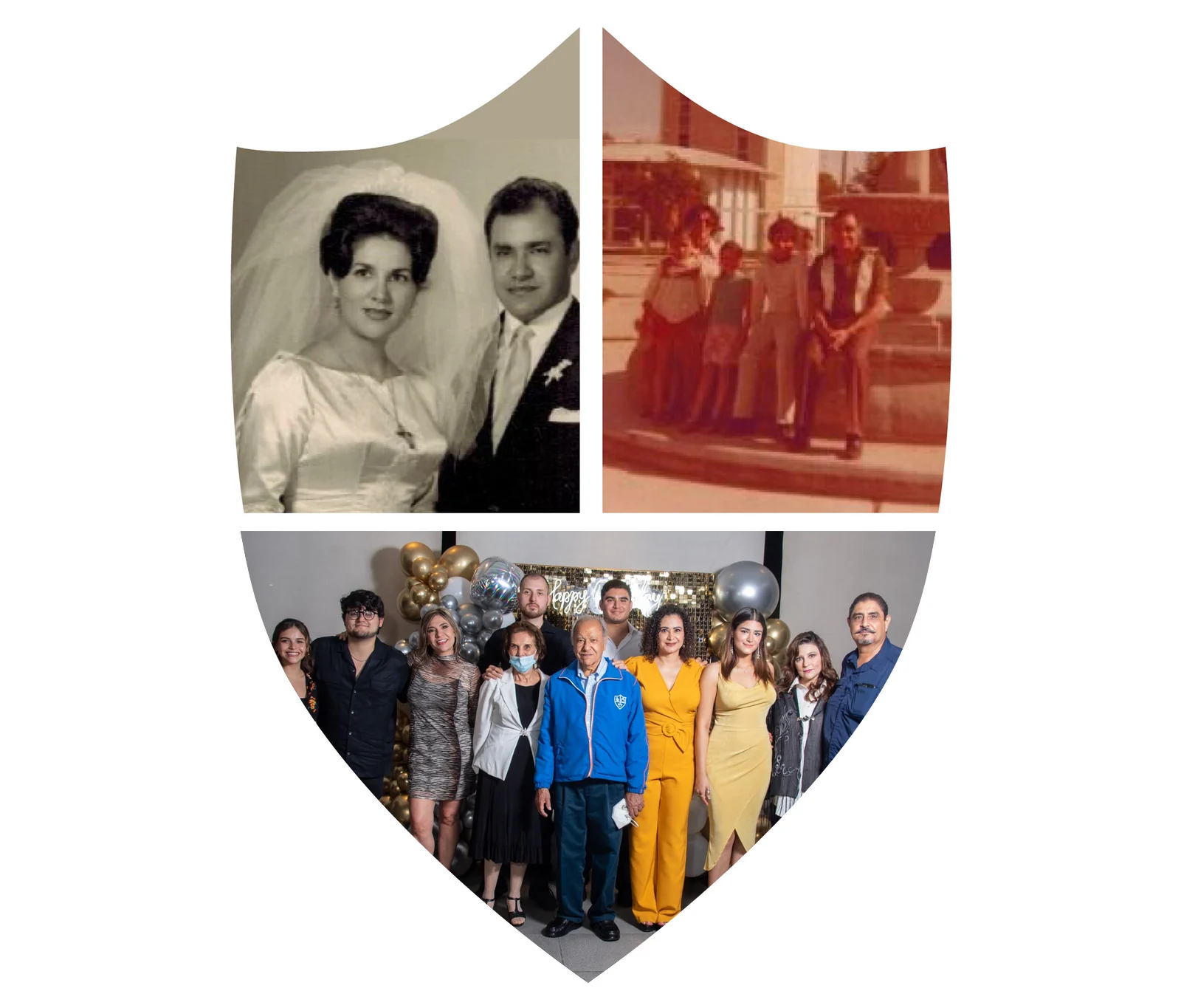 Instituto San Gerardo shield made of photographs of the founding family